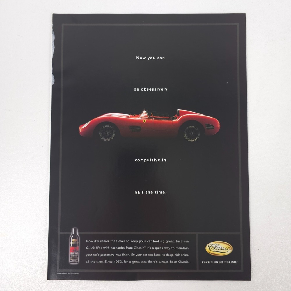 Ferrari Advertising Print Ad 1998 Classic Roadster Minimalist Sport Car Promo